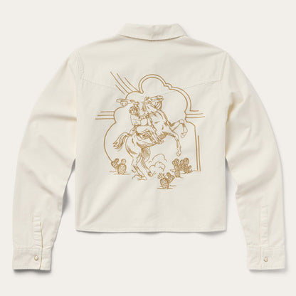 Embroidered Cream Denim Cropped Shirt White