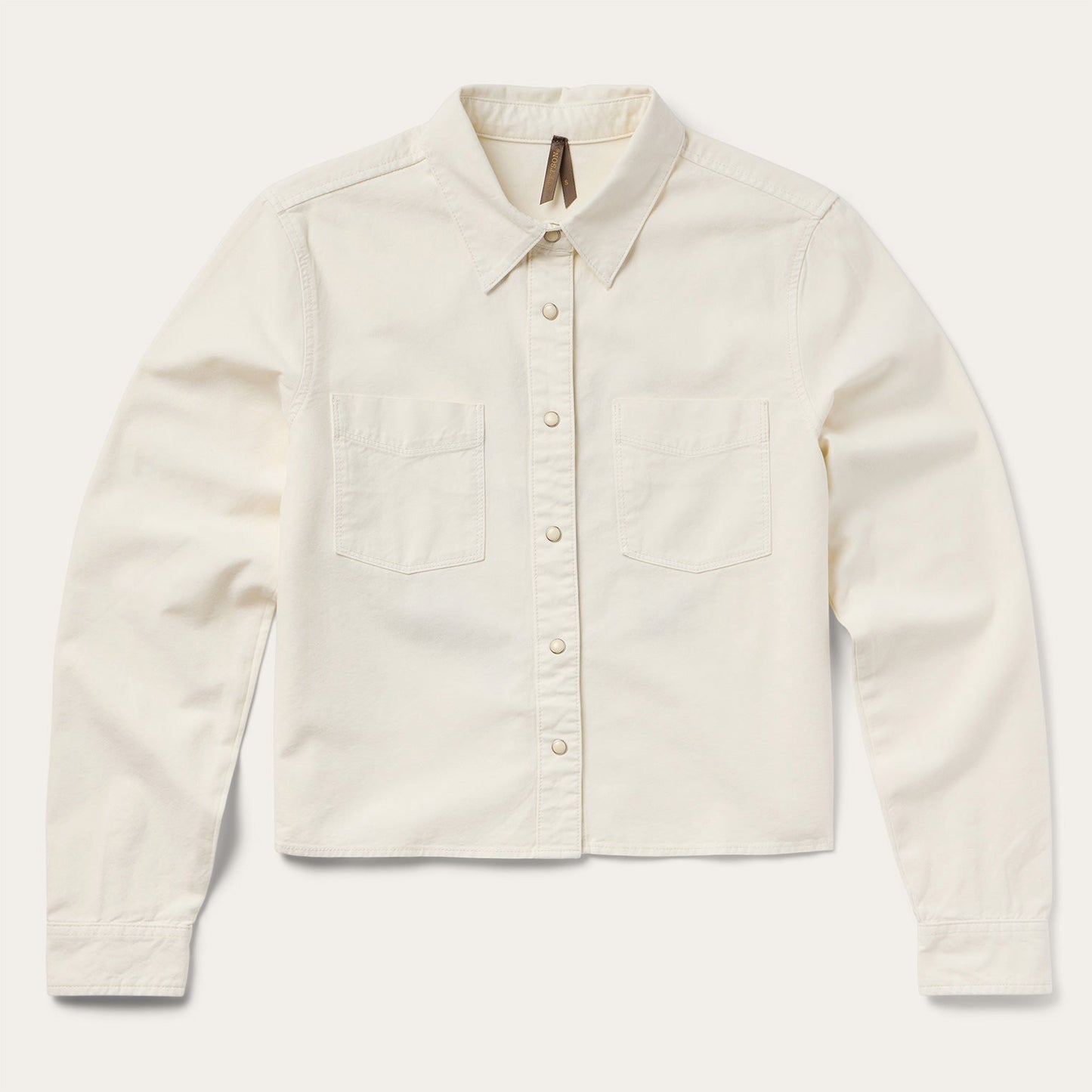 Embroidered Cream Denim Cropped Shirt White