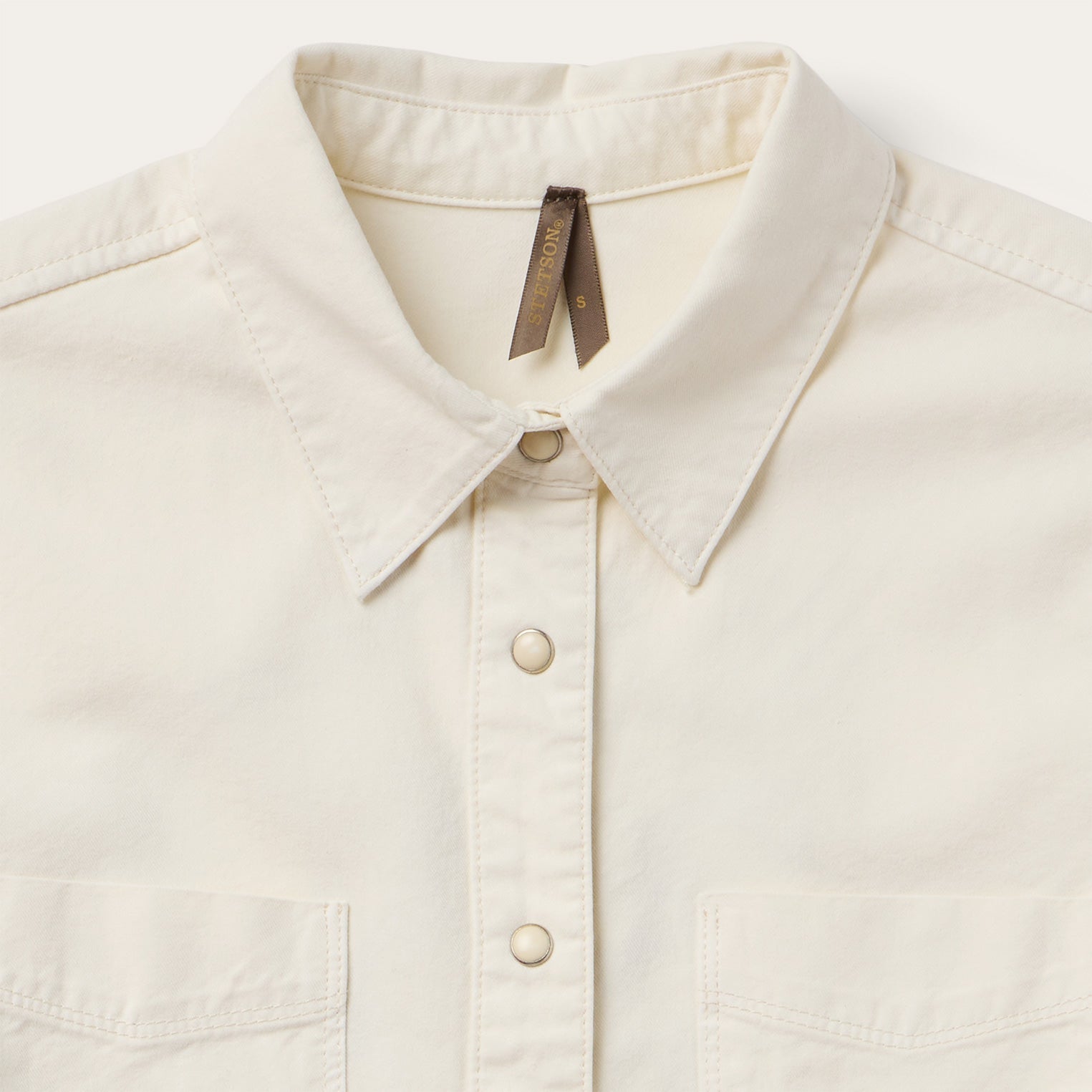 Embroidered Cream Denim Cropped Shirt White