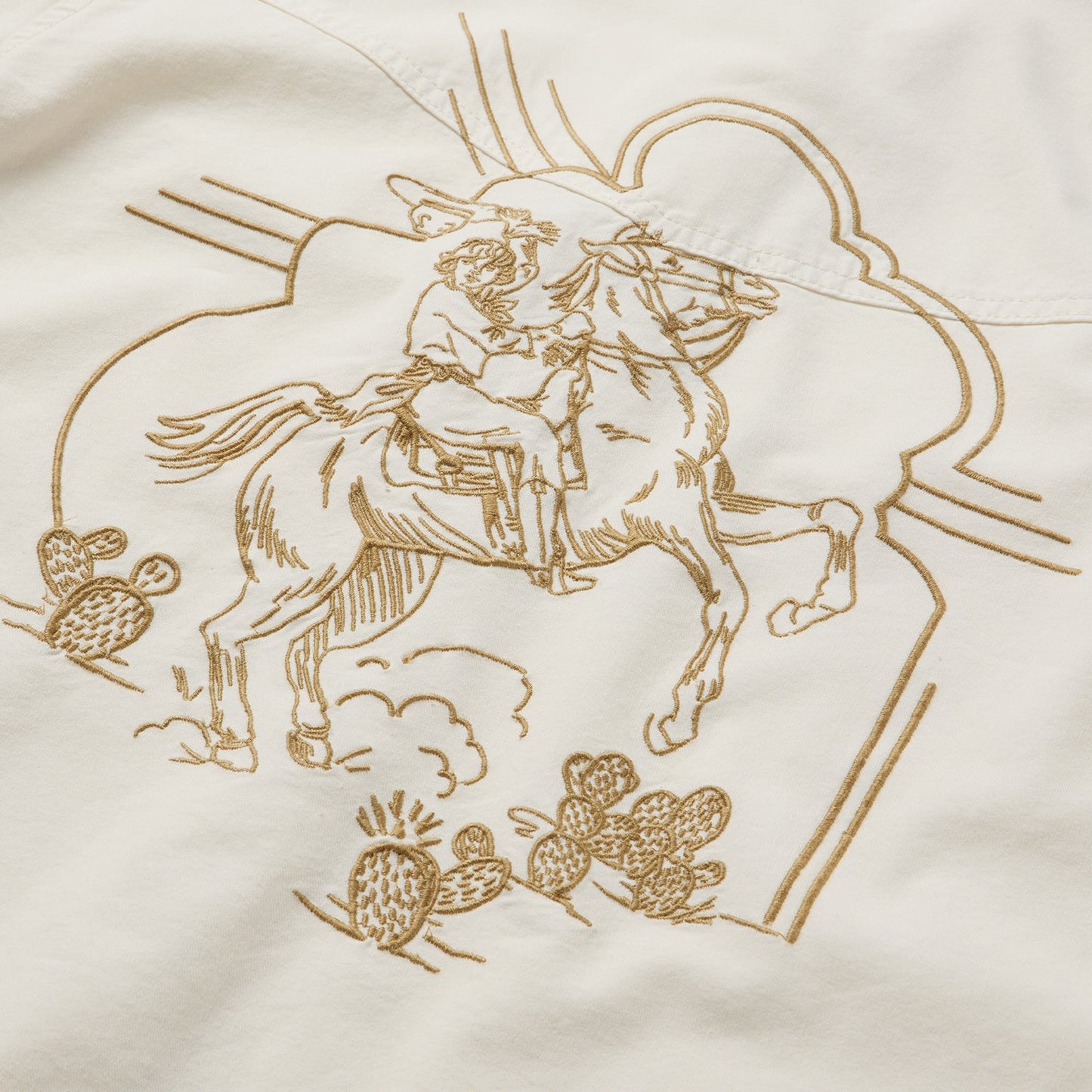 Embroidered Cream Denim Cropped Shirt White