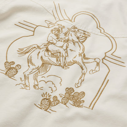 Embroidered Cream Denim Cropped Shirt White