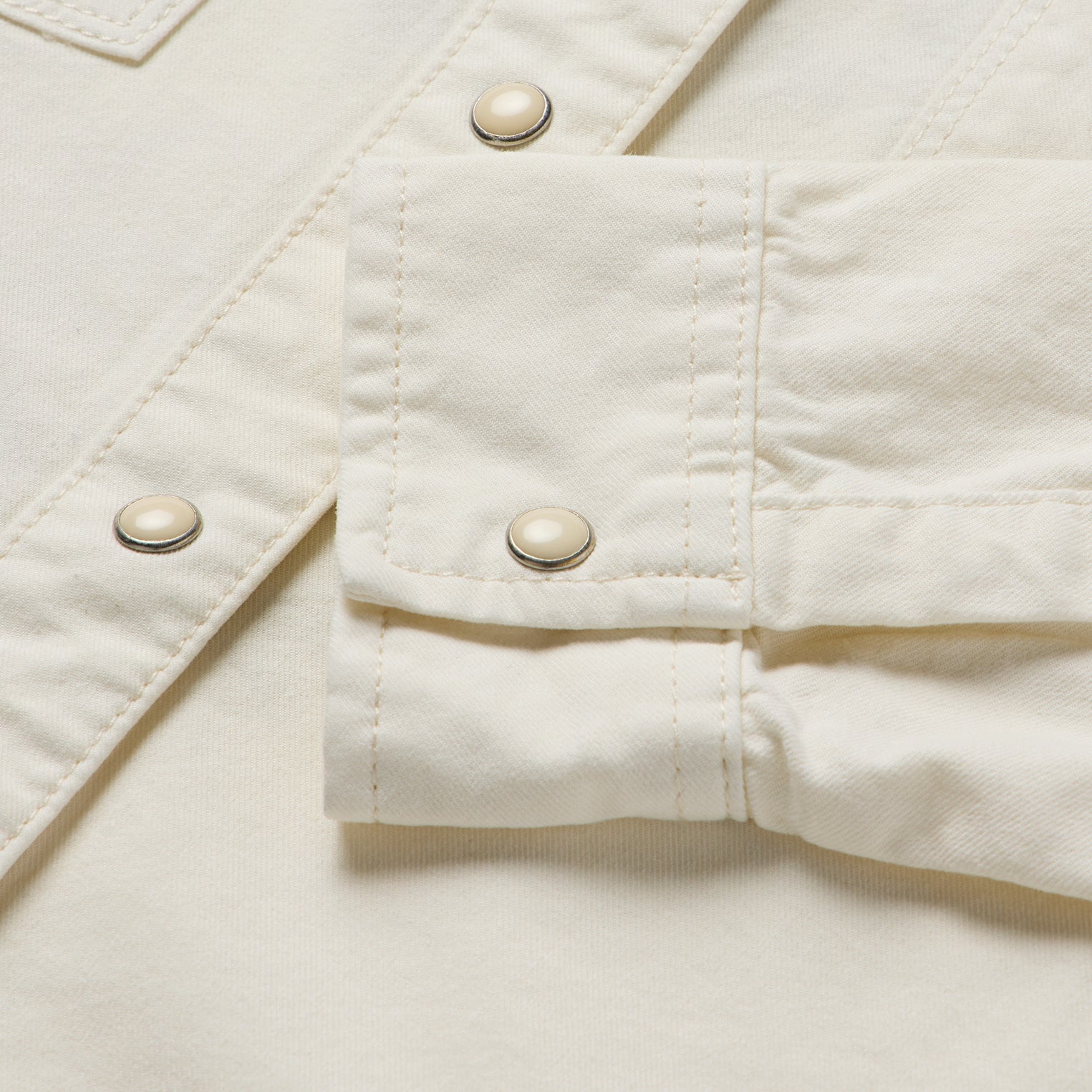 Embroidered Cream Denim Cropped Shirt White