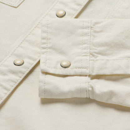 Embroidered Cream Denim Cropped Shirt White