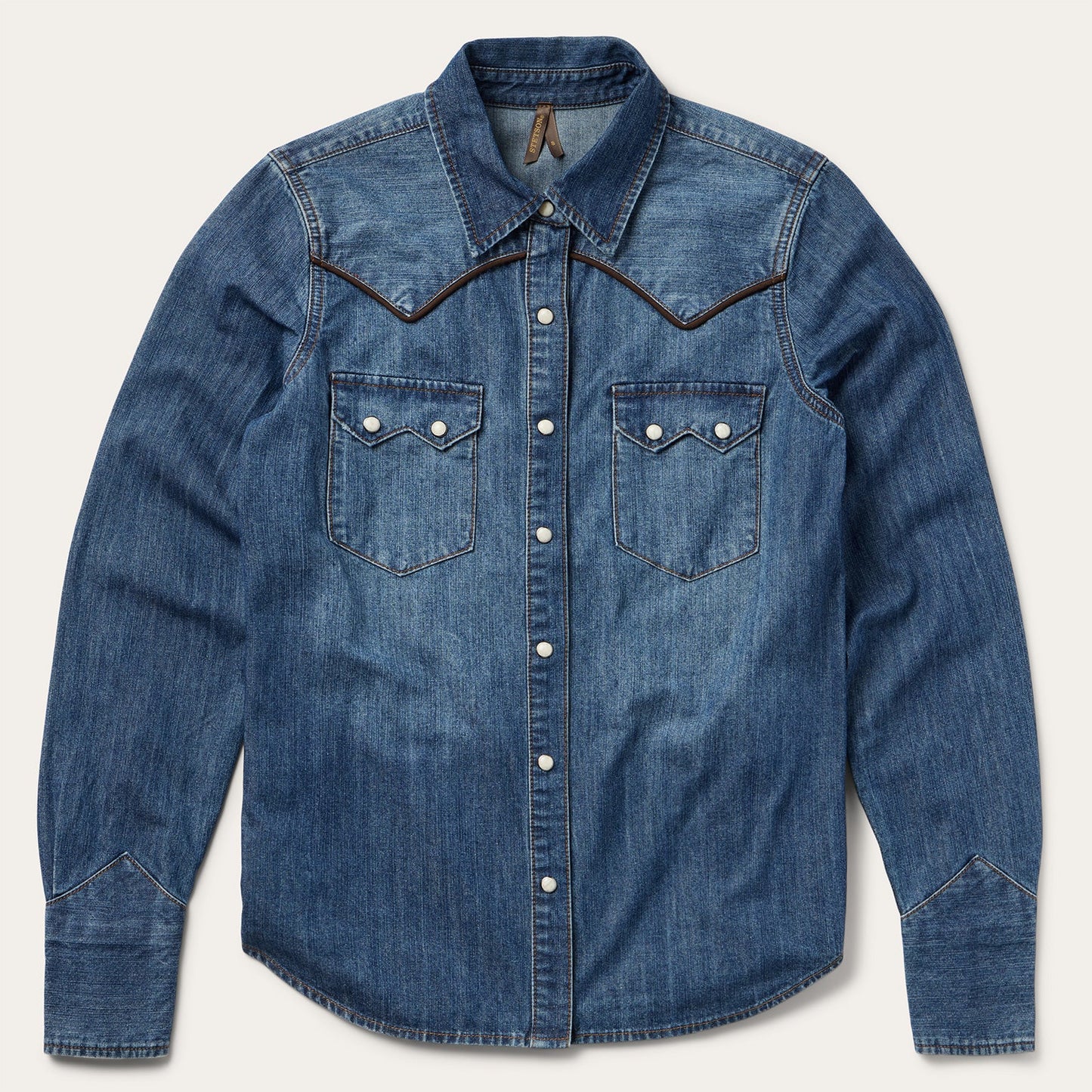 Piped Dark Denim Western Shirt Blue