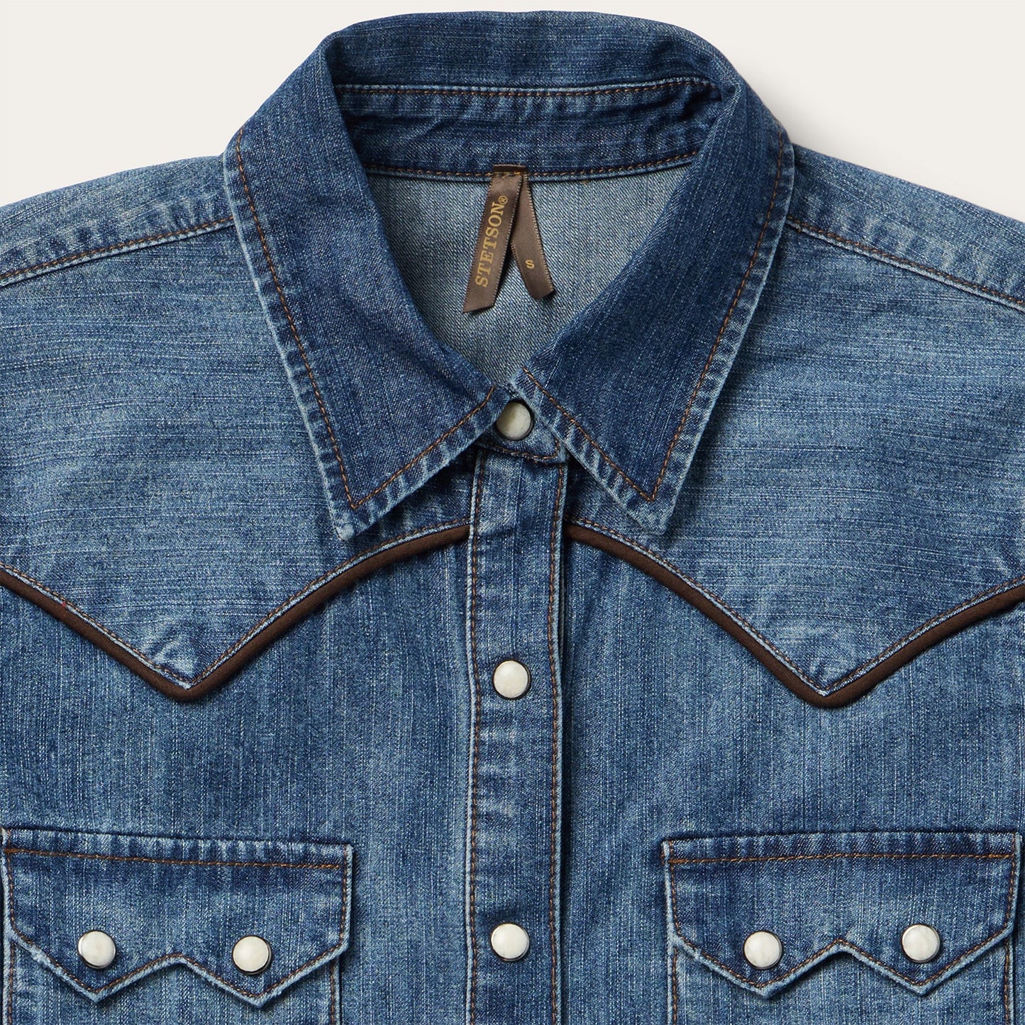 Piped Dark Denim Western Shirt Blue