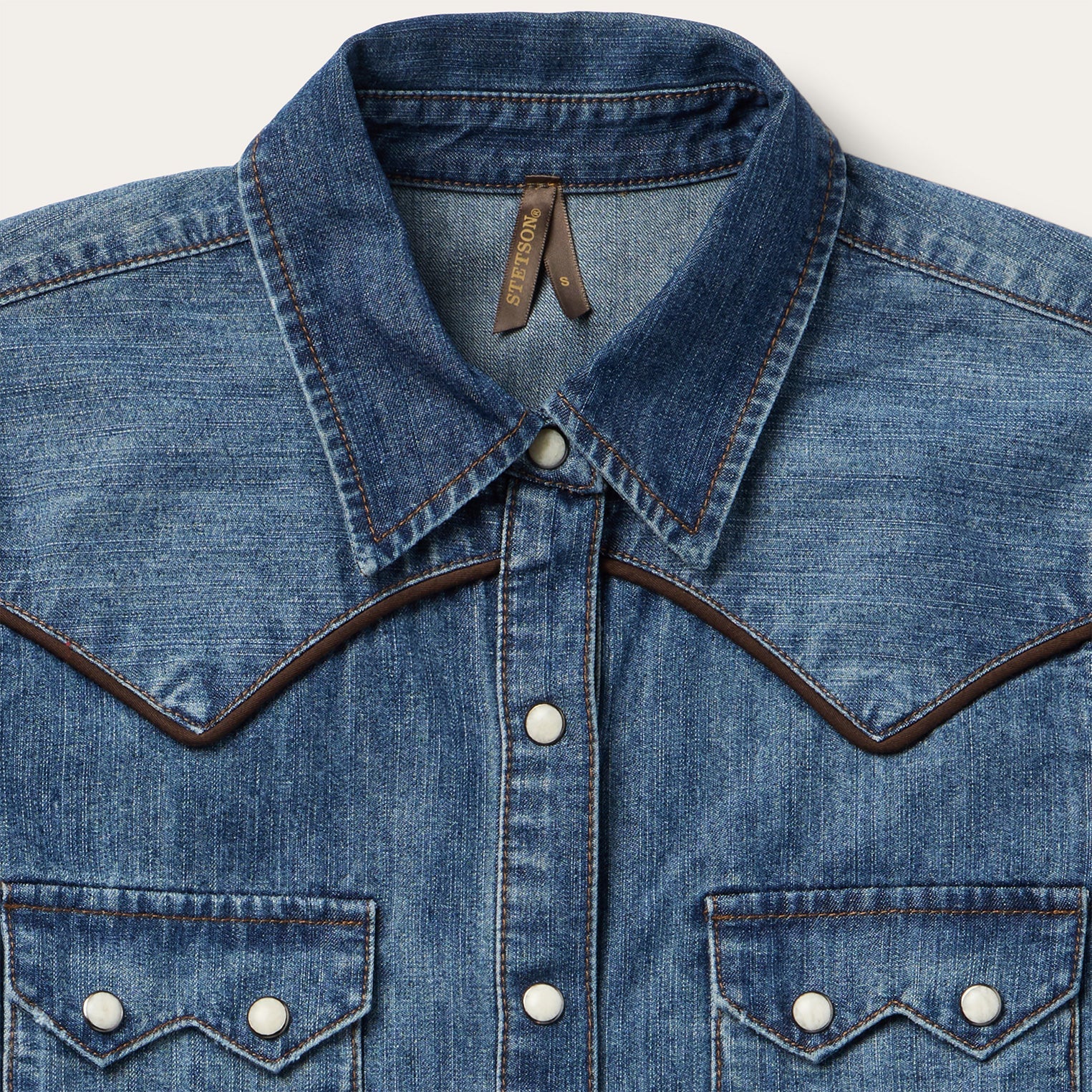 Piped Dark Denim Western Shirt Blue