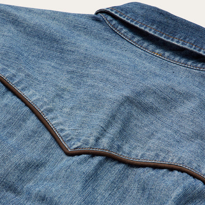 Piped Dark Denim Western Shirt Blue