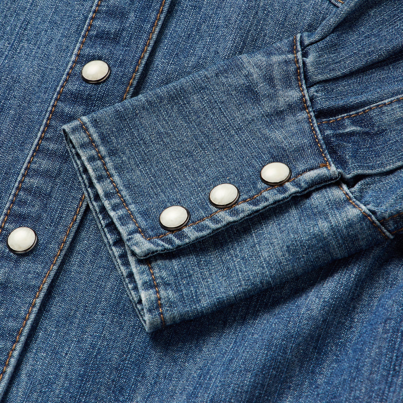 Piped Dark Denim Western Shirt Blue