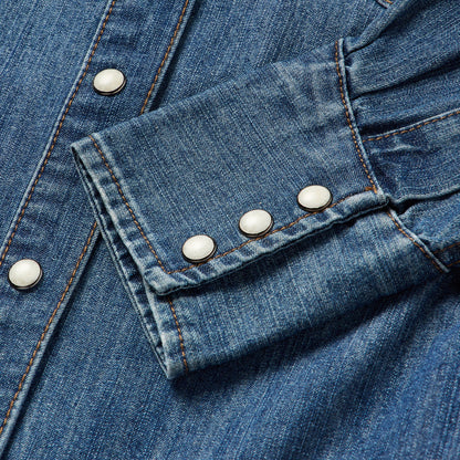 Piped Dark Denim Western Shirt Blue