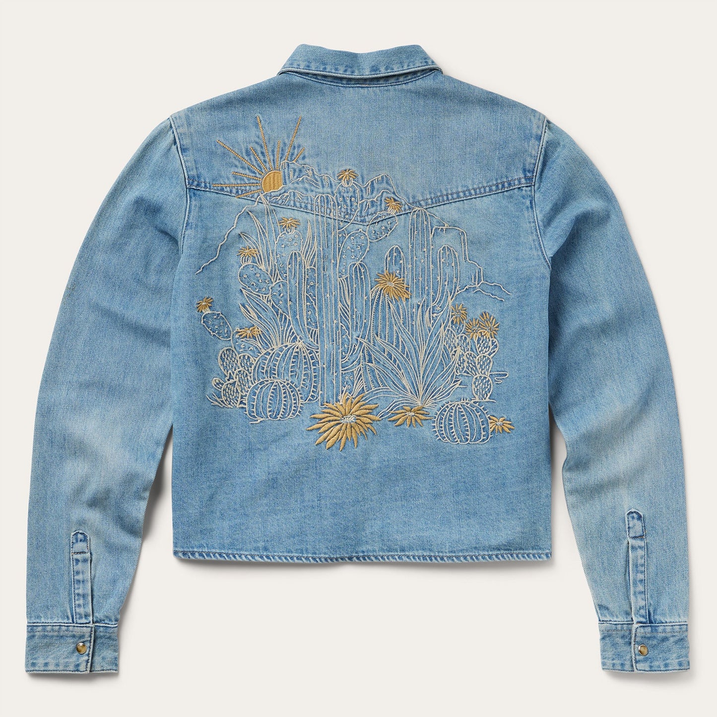 Embroidered Denim Cropped Shirt Blue