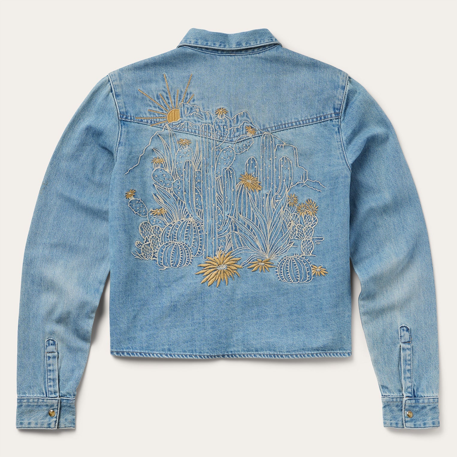 Embroidered Denim Cropped Shirt Blue