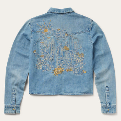 Embroidered Denim Cropped Shirt Blue