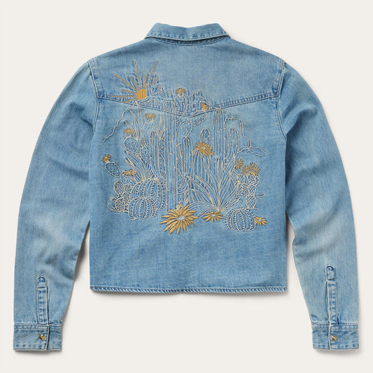 Embroidered Denim Cropped Shirt Blue