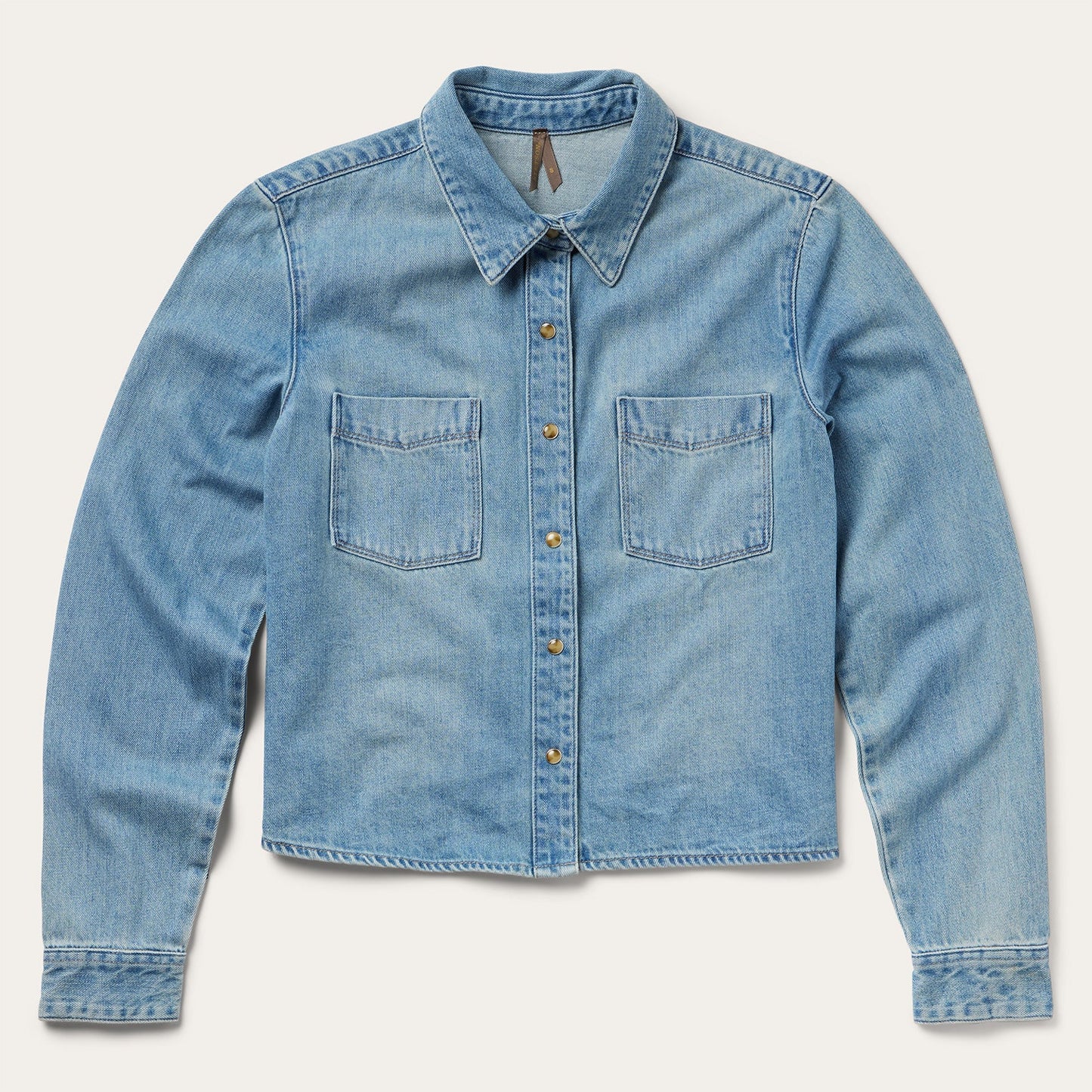Embroidered Denim Cropped Shirt Blue