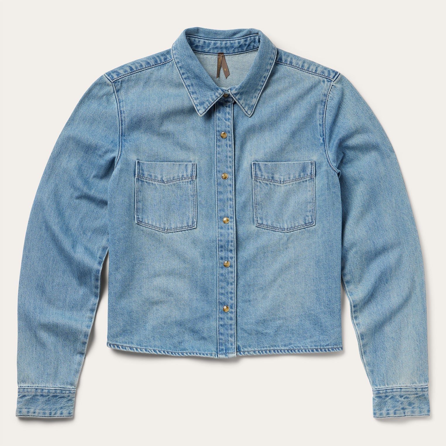 Embroidered Denim Cropped Shirt Blue