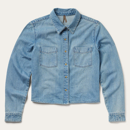 Embroidered Denim Cropped Shirt Blue