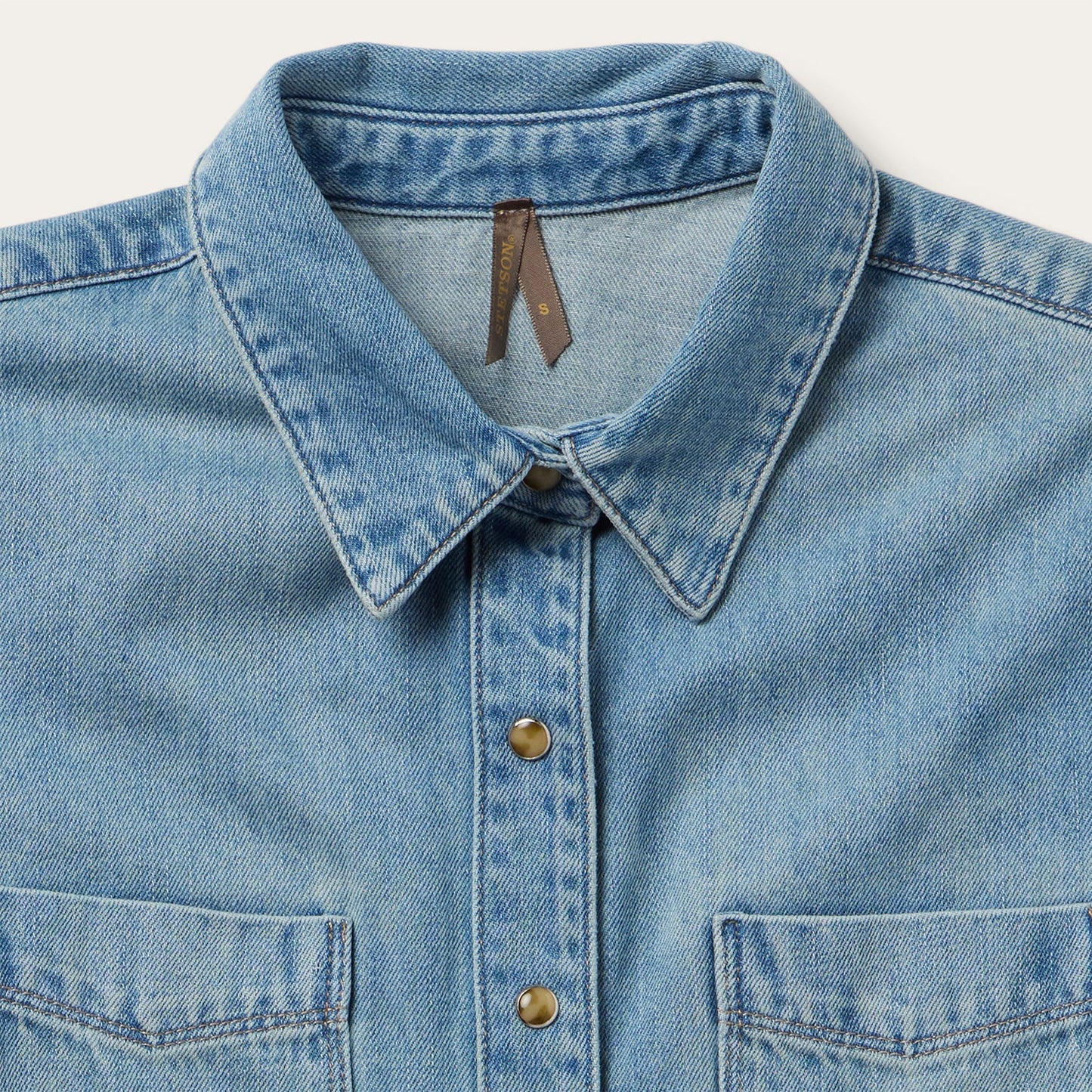 Embroidered Denim Cropped Shirt Blue