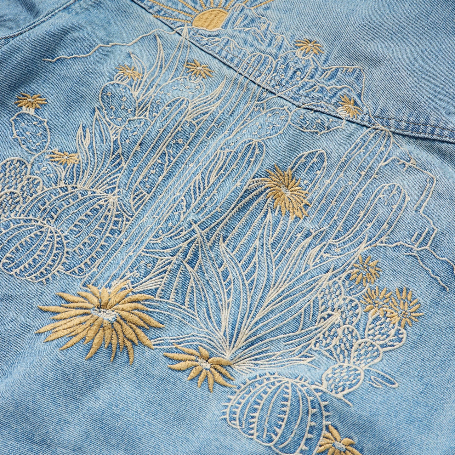 Embroidered Denim Cropped Shirt Blue