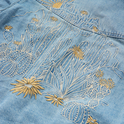 Embroidered Denim Cropped Shirt Blue