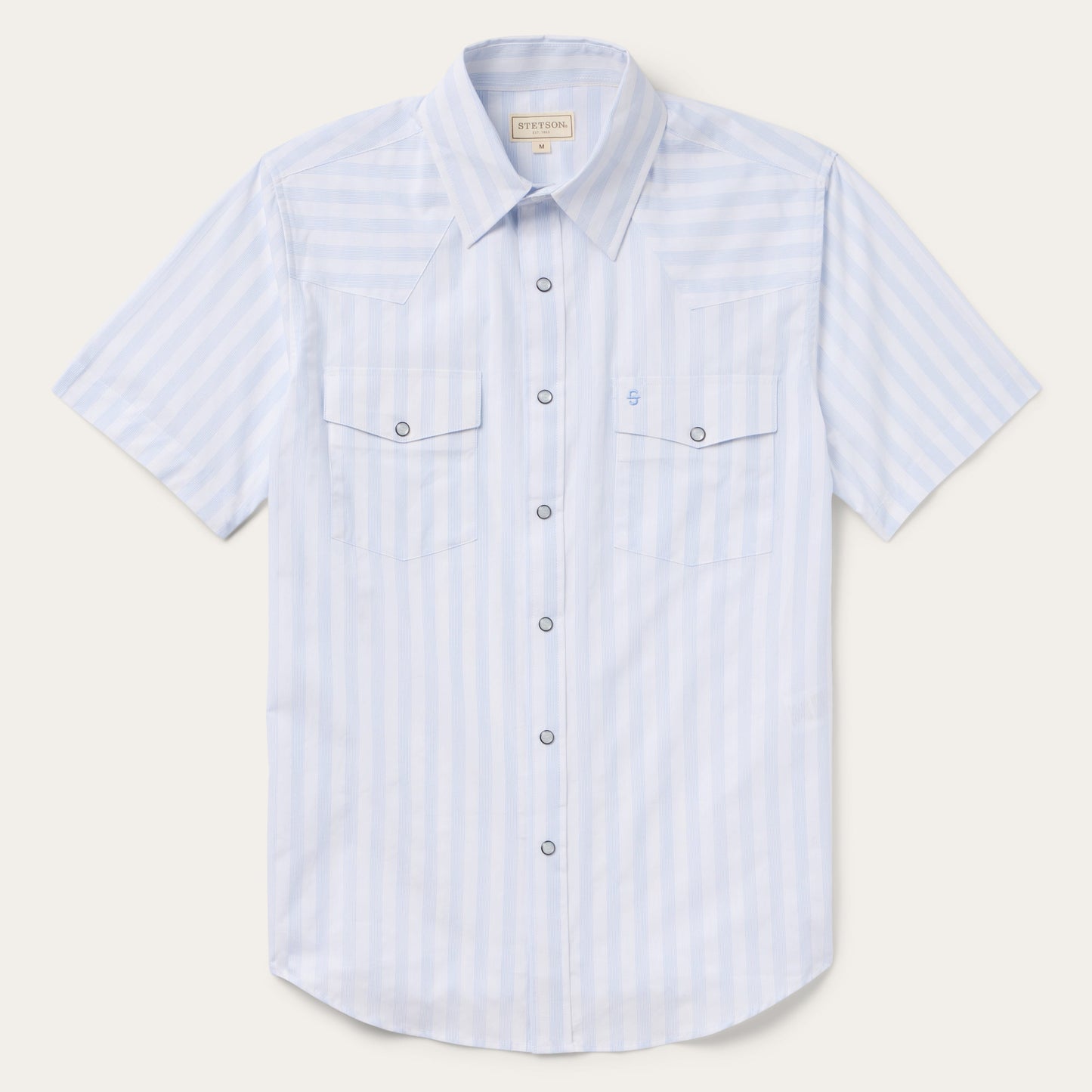 Stripe Oxford Short Sleeve Western Shirt White W/ Blue Stripe