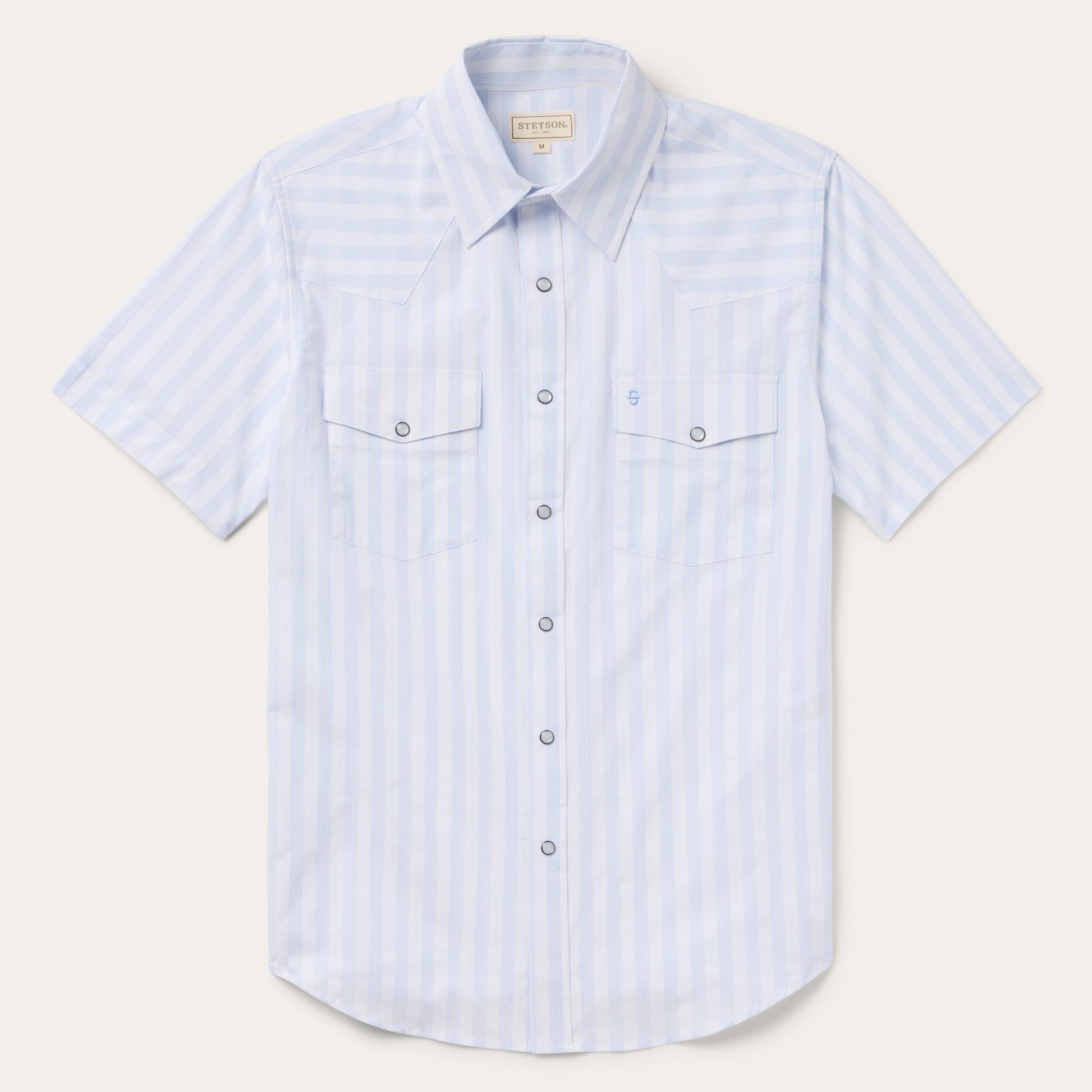 Stripe Oxford Short Sleeve Western Shirt White W/ Blue Stripe