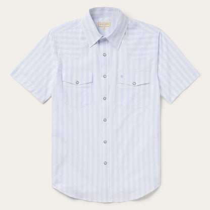 Stripe Oxford Short Sleeve Western Shirt White W/ Blue Stripe