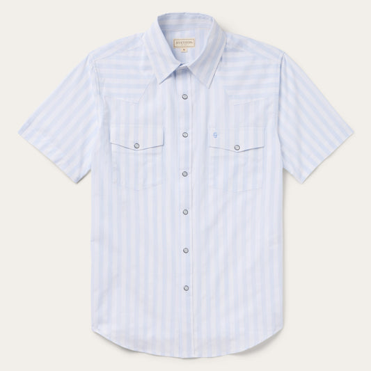 Stripe Oxford Short Sleeve Western Shirt White W/ Blue Stripe