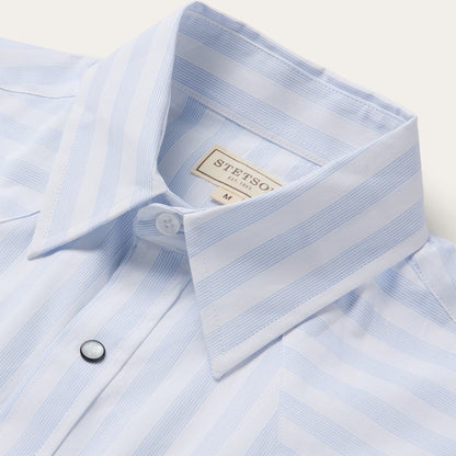 Stripe Oxford Short Sleeve Western Shirt White W/ Blue Stripe