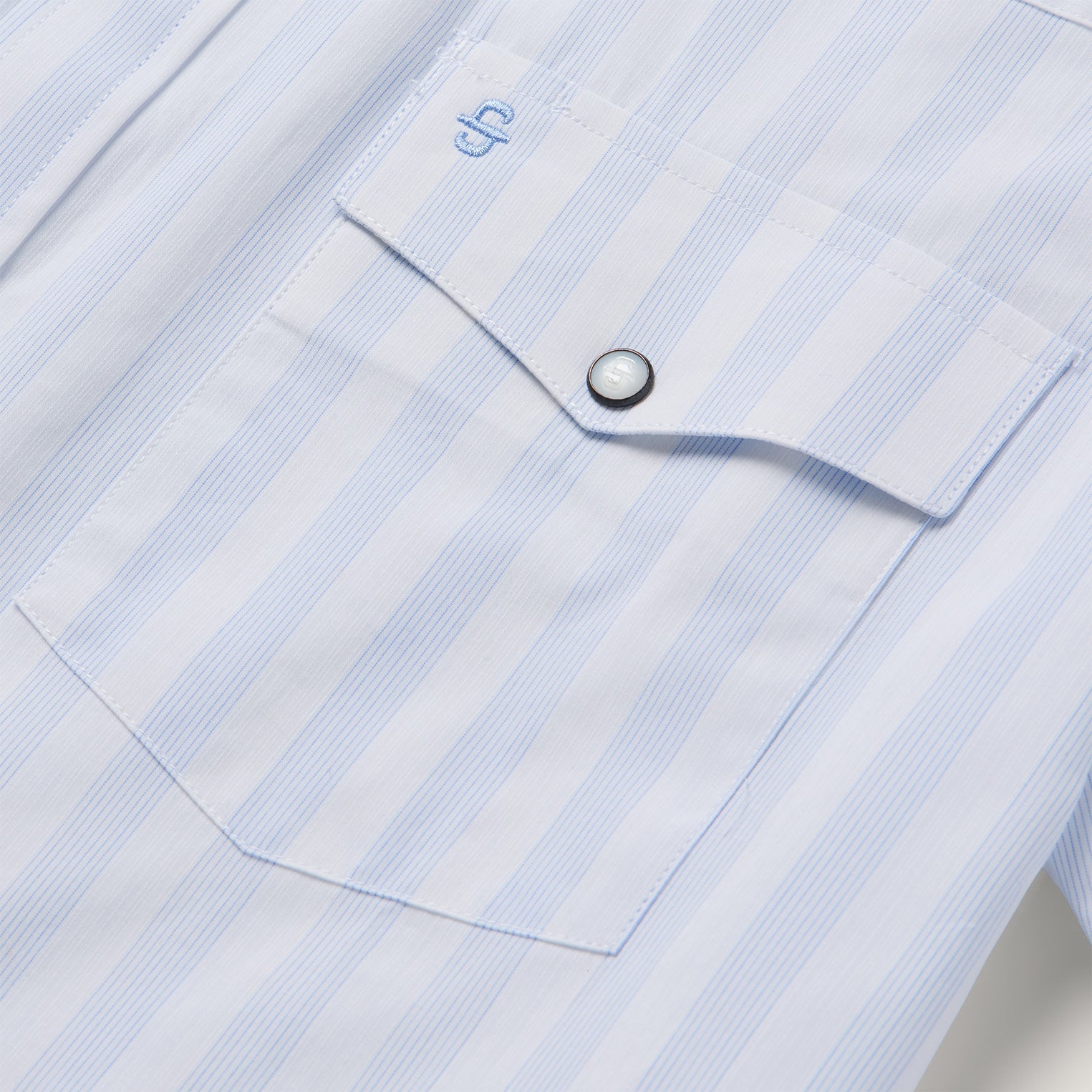 Stripe Oxford Short Sleeve Western Shirt White W/ Blue Stripe