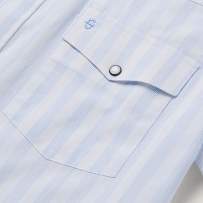 Stripe Oxford Short Sleeve Western Shirt White W/ Blue Stripe