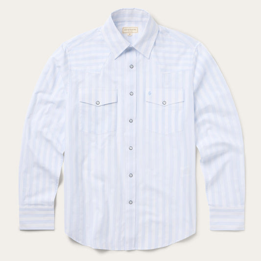 Stripe Oxford Western Shirt White W/ Blue Stripe