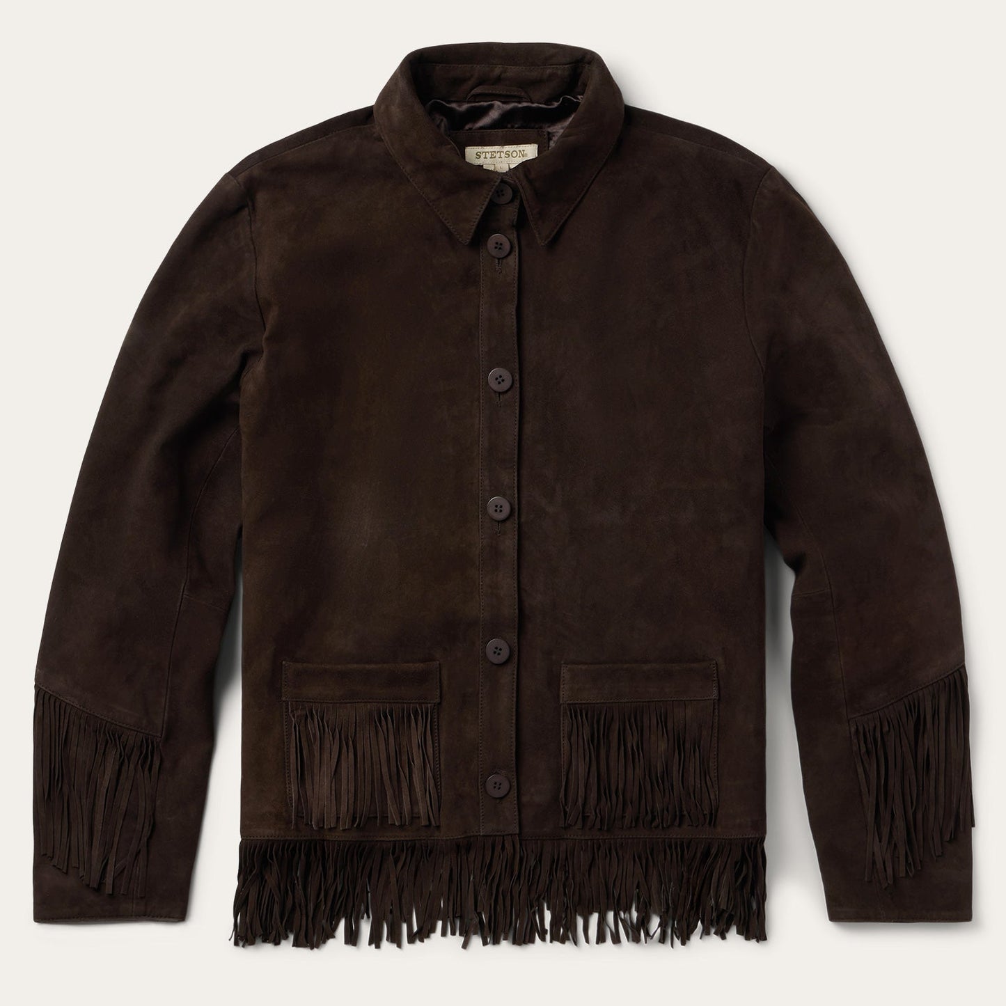Two Pocket Fringe Suede Jacket Brown