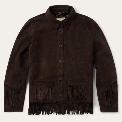 Two Pocket Fringe Suede Jacket Brown