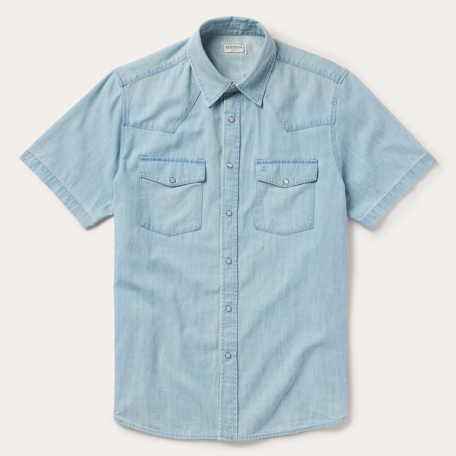 Chambray Oxford Short Sleeve Western Shirt Blue