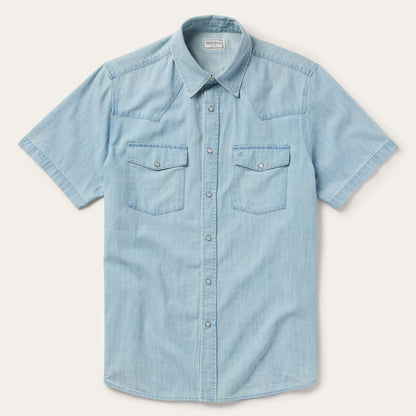 Chambray Oxford Short Sleeve Western Shirt Blue