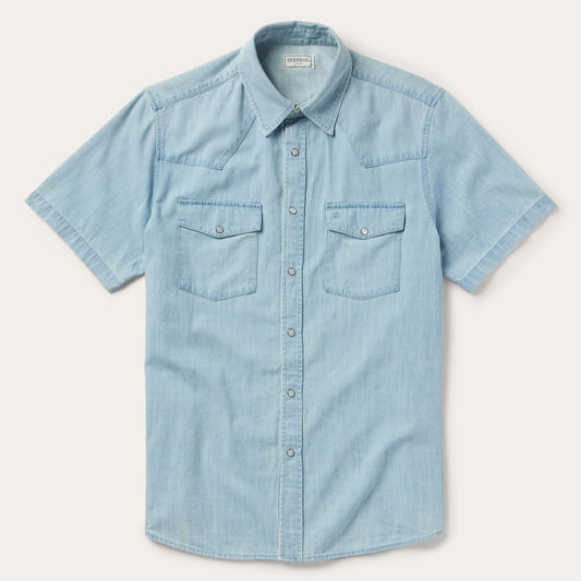 Chambray Oxford Short Sleeve Western Shirt Blue