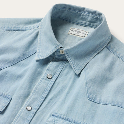 Chambray Oxford Short Sleeve Western Shirt Blue