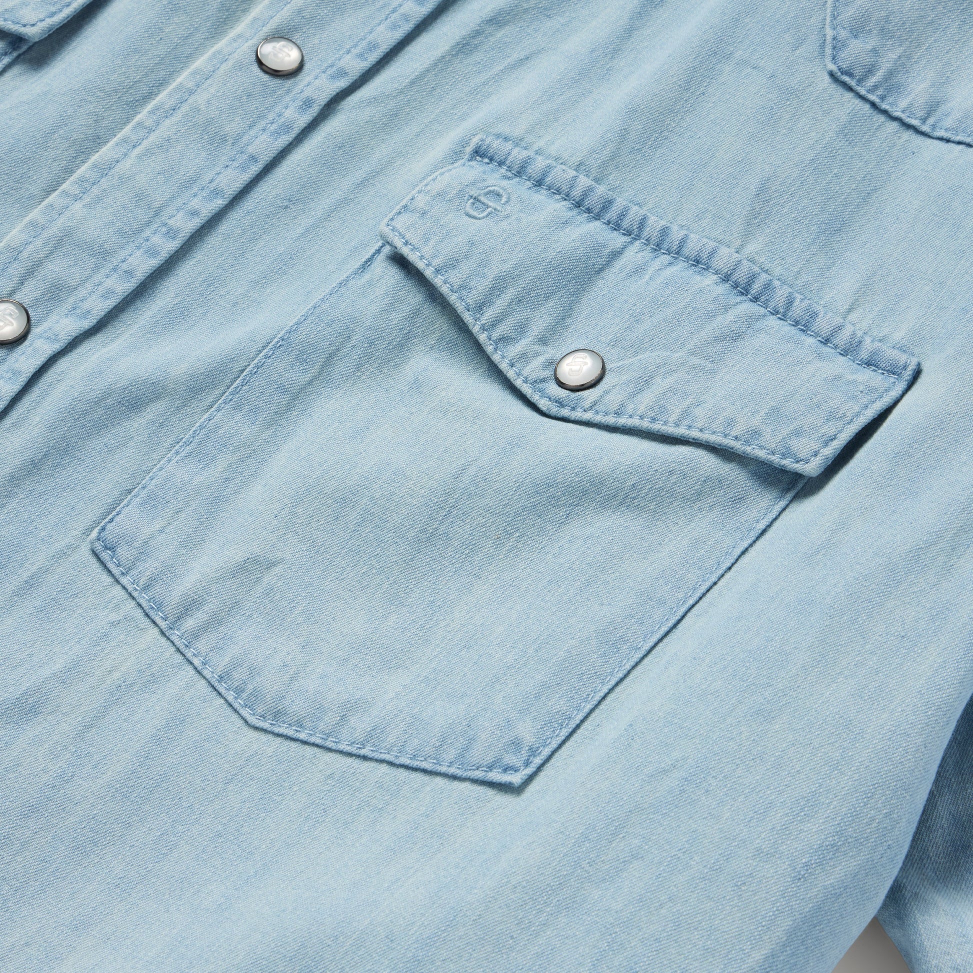 Chambray Oxford Short Sleeve Western Shirt Blue