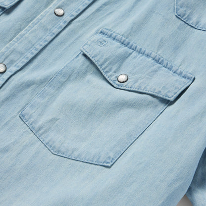 Chambray Oxford Short Sleeve Western Shirt Blue