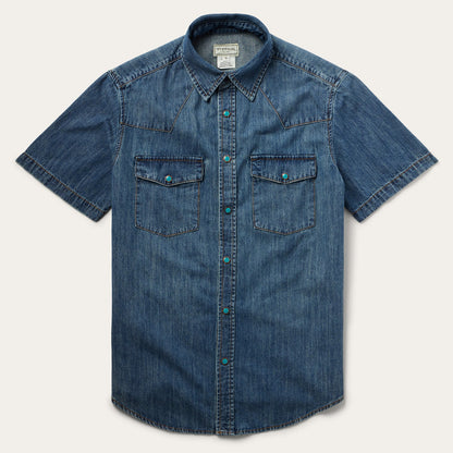 Turquoise Snap Short Sleeve Denim Shirt Blue