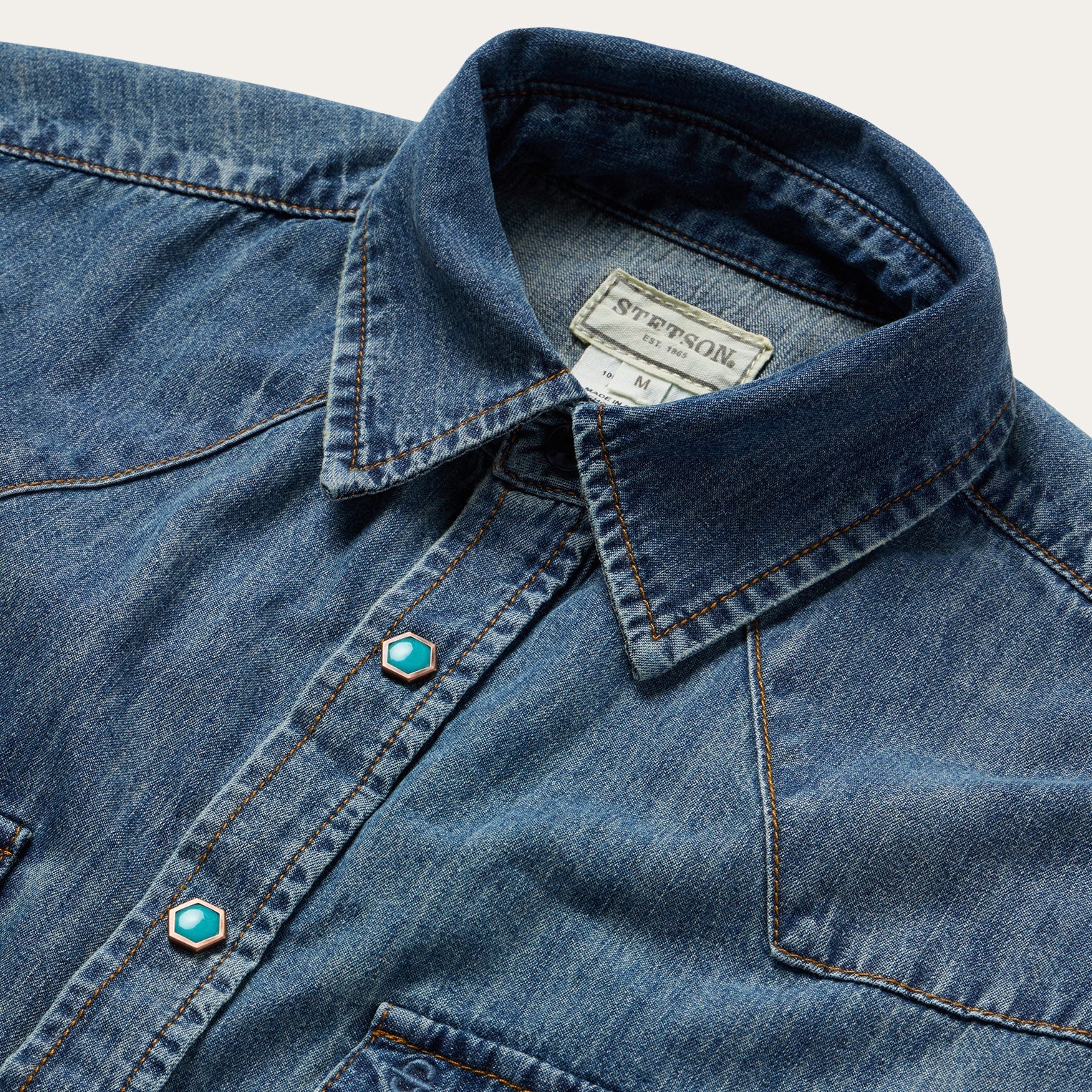 Turquoise Snap Short Sleeve Denim Shirt Blue