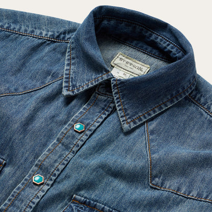 Turquoise Snap Short Sleeve Denim Shirt Blue