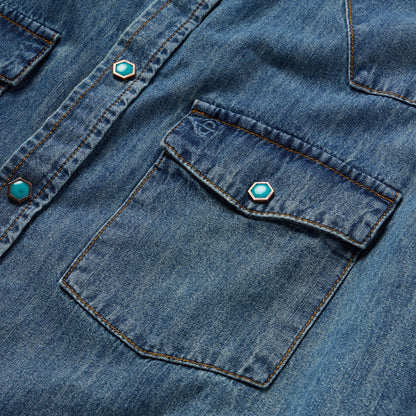Turquoise Snap Short Sleeve Denim Shirt Blue