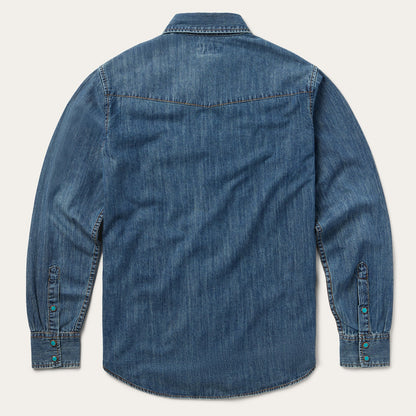 Turquoise Snap Lightweight Denim Shirt Blue