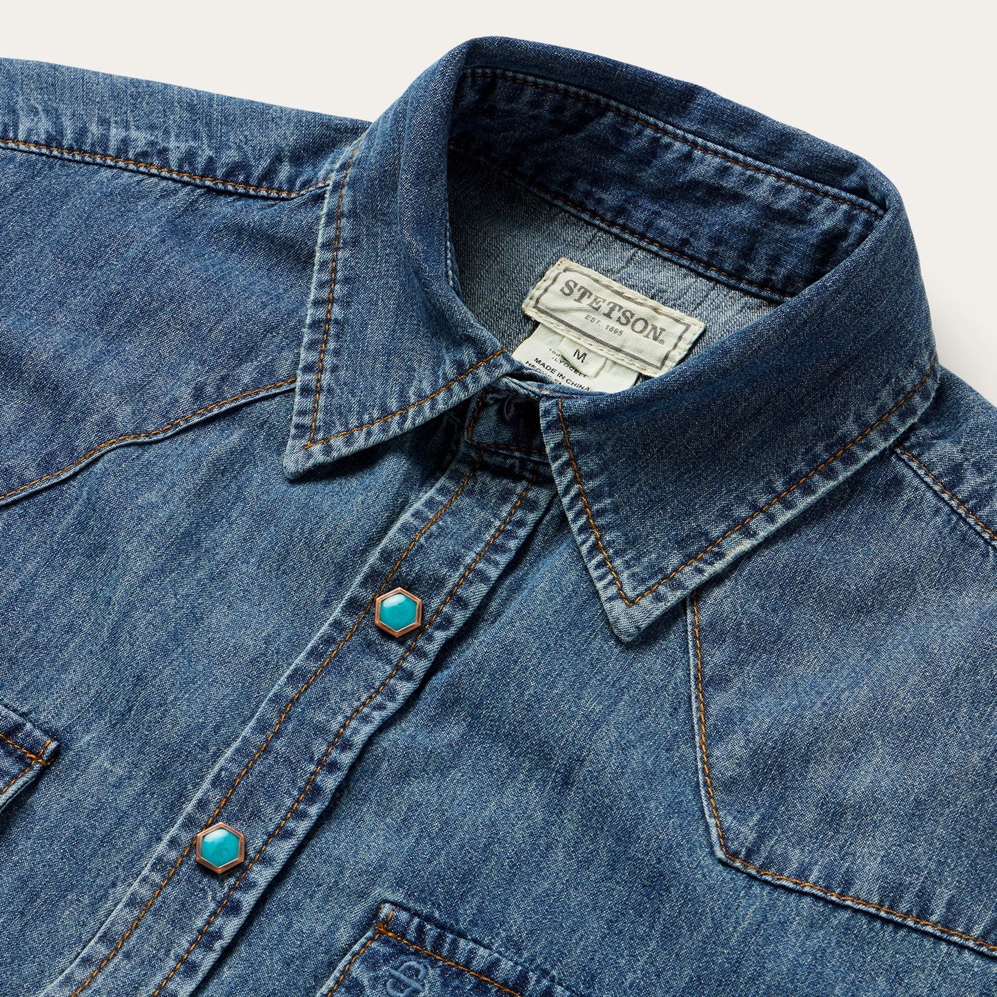 Turquoise Snap Lightweight Denim Shirt Blue