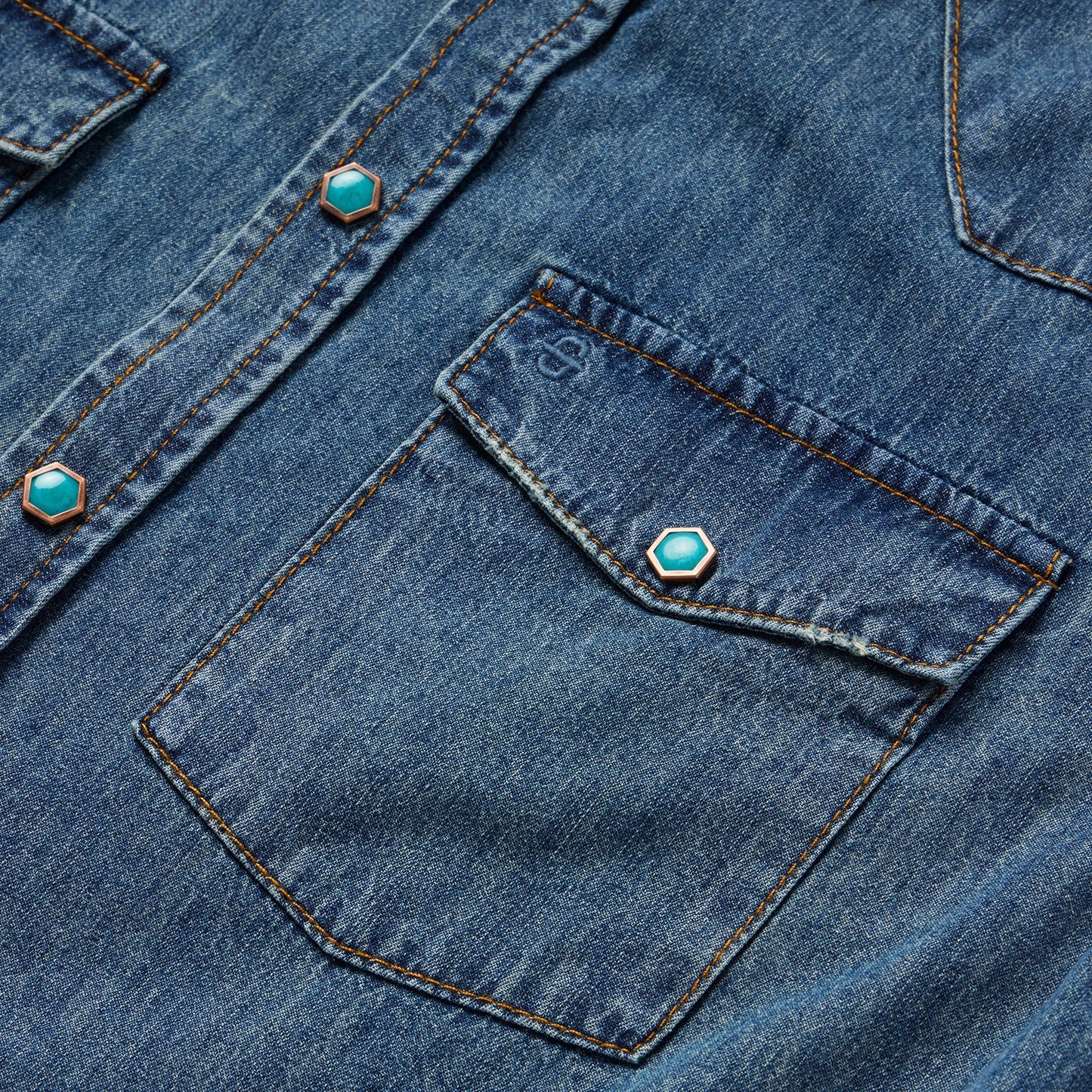 Turquoise Snap Lightweight Denim Shirt Blue