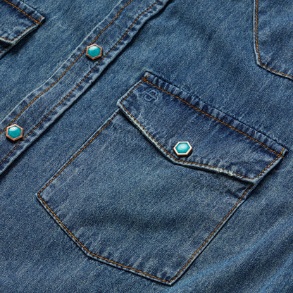 Turquoise Snap Lightweight Denim Shirt Blue