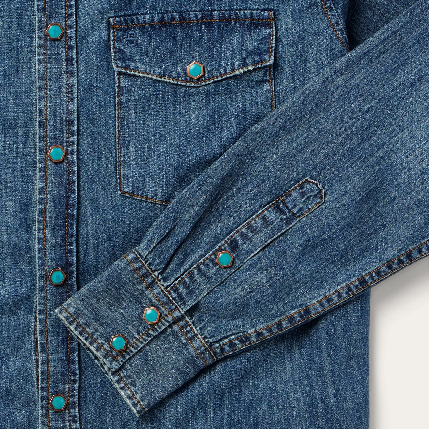Turquoise Snap Lightweight Denim Shirt Blue
