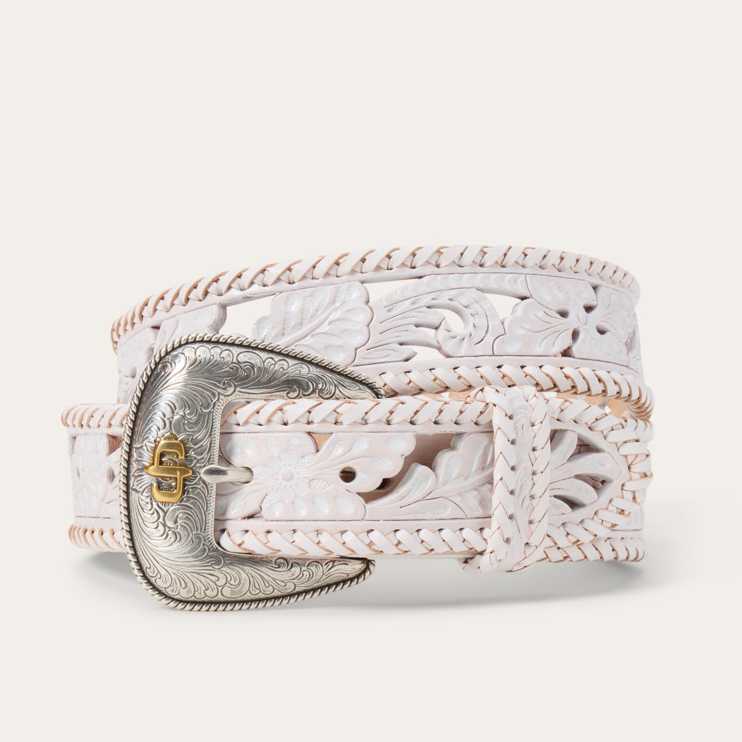 Tooled Laced Edge Belt White