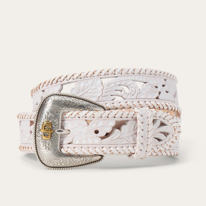 Tooled Laced Edge Belt White